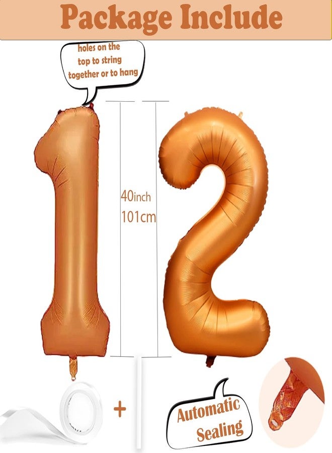 WEIKA 40 Inch Orange Foil Mylar 12 Number Balloon | 12th Birthday Decorations for Girls And Boys | 12 Birthday Balloon for | 12th Anniversary Decoration | 21 Birthday Balloon for Girls And Boys - Image 3